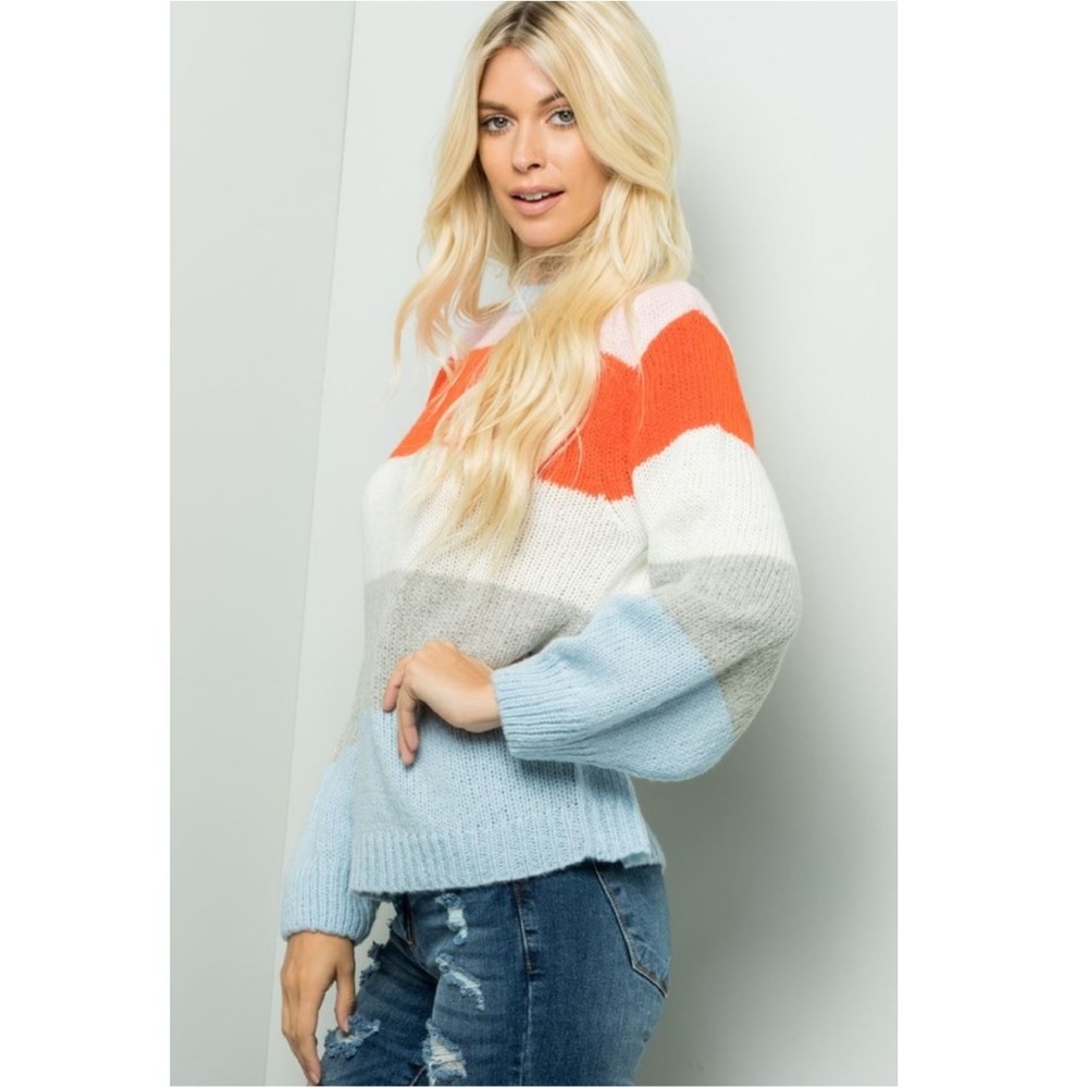 NWT Colorful Striped Balloon Sleeve Sweater - Picture 2 of 2